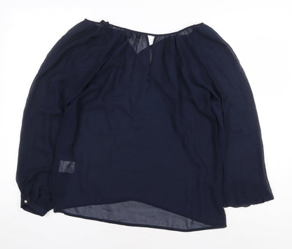 Papaya Womens Blue Polyester Basic Blouse Size 8 Boat Neck