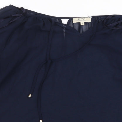 Papaya Womens Blue Polyester Basic Blouse Size 8 Boat Neck
