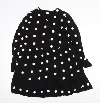 Zara Womens Black Polka Dot Viscose A-Line Size XS V-Neck Pullover