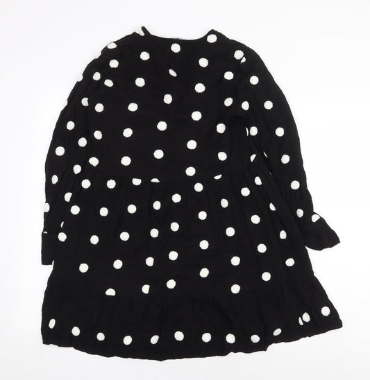 Zara Womens Black Polka Dot Viscose A-Line Size XS V-Neck Pullover
