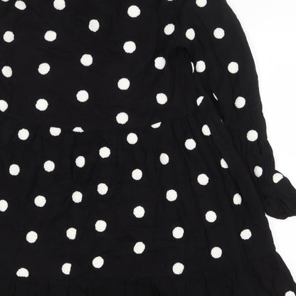 Zara Womens Black Polka Dot Viscose A-Line Size XS V-Neck Pullover