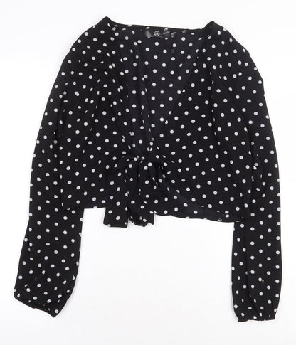 Womens UK Size 12 Missguided Black Wrap Blouse