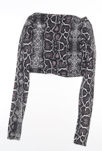 Womens UK Size 12 PRETTYLITTLETHING Grey Cropped Blouse