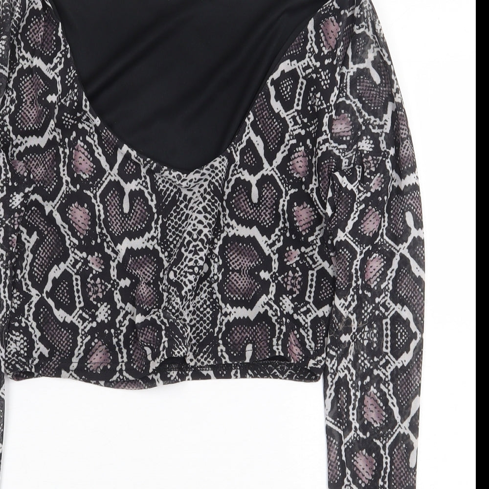 Womens UK Size 12 PRETTYLITTLETHING Grey Cropped Blouse