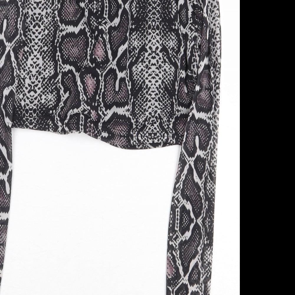 Womens UK Size 12 PRETTYLITTLETHING Grey Cropped Blouse