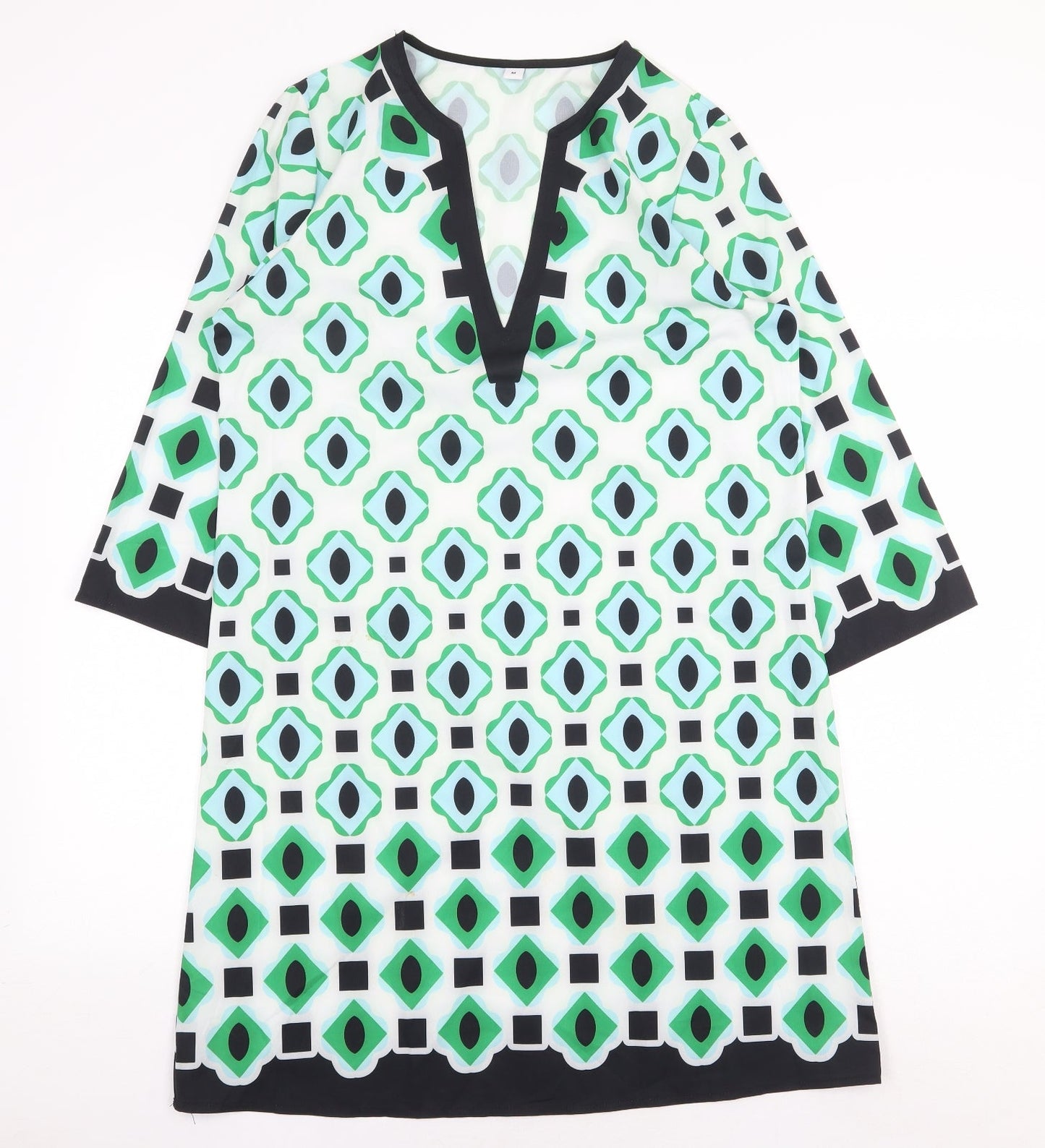Preworn Womens Green Geometric Polyester Shift Size M V-Neck Pullover