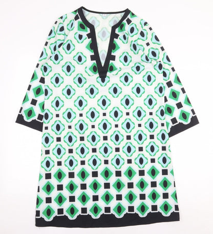 Preworn Womens Green Geometric Polyester Shift Size M V-Neck Pullover