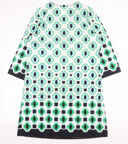Preworn Womens Green Geometric Polyester Shift Size M V-Neck Pullover