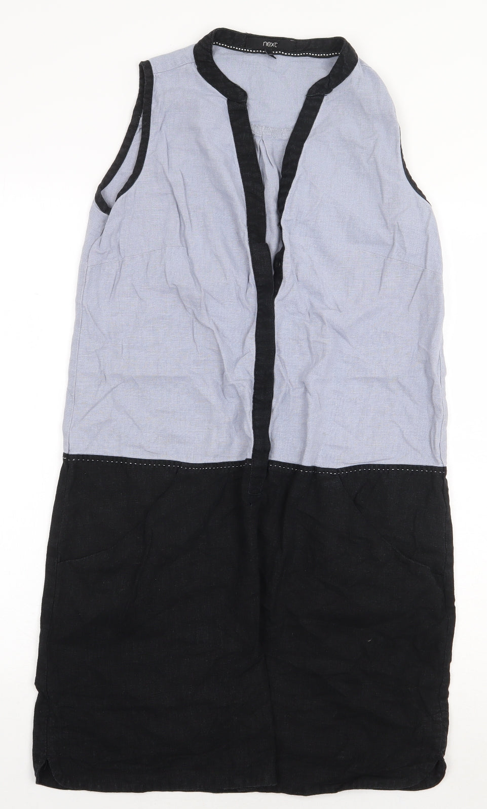 NEXT Womens Blue Colourblock Linen Shift Size S V-Neck Pullover