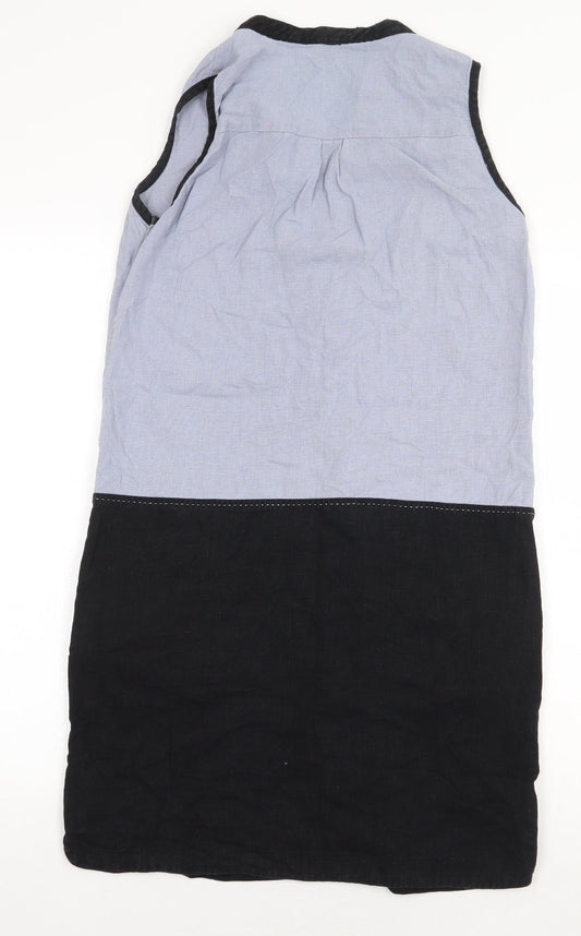 NEXT Womens Blue Colourblock Linen Shift Size S V-Neck Pullover