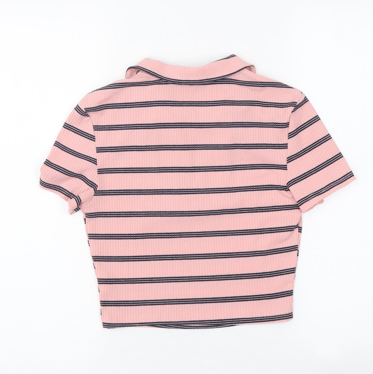 SheIn Womens Pink Striped Viscose Basic T-Shirt Size XS Collared