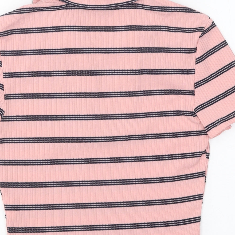 SheIn Womens Pink Striped Viscose Basic T-Shirt Size XS Collared