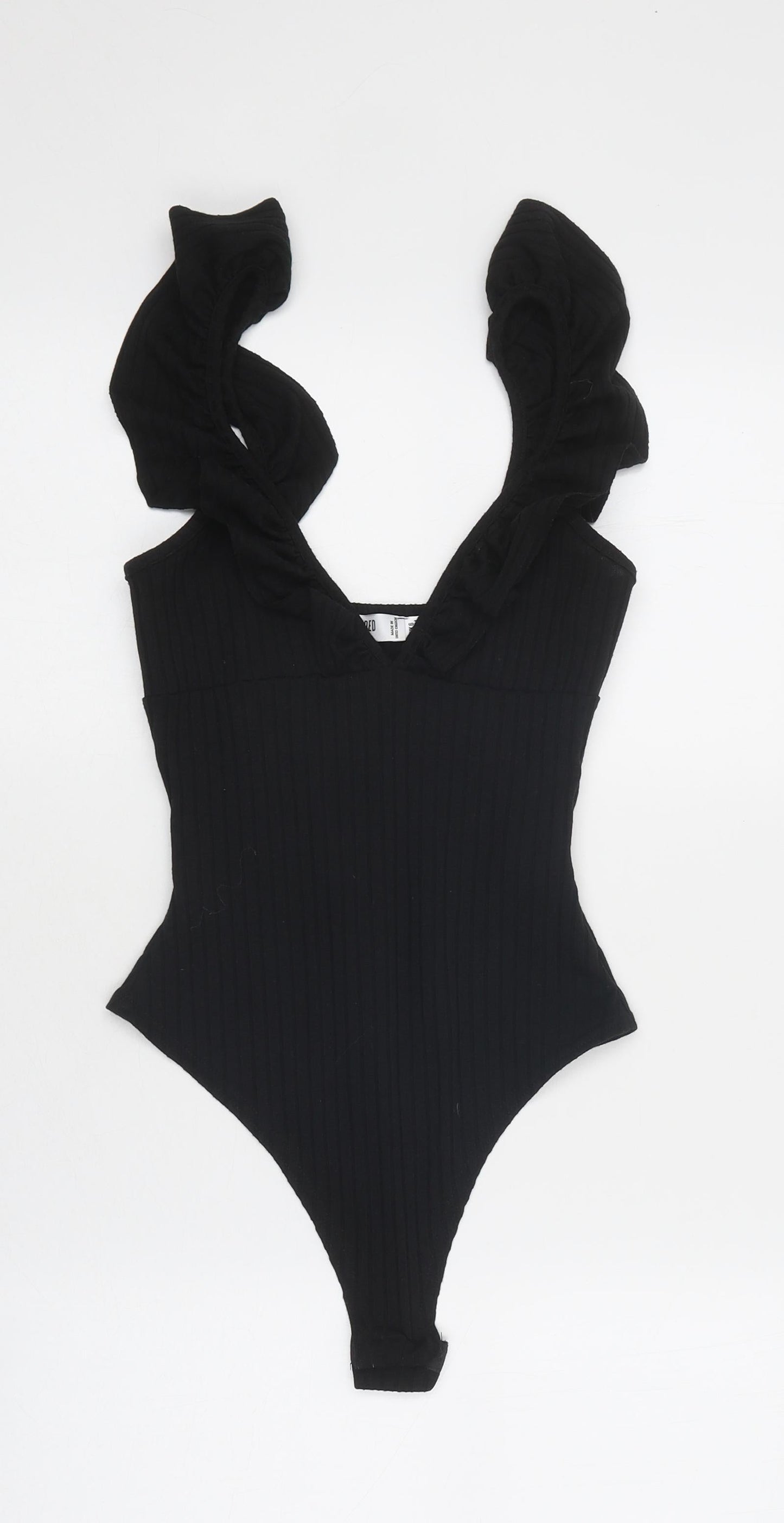 Missguided Womens Black 100% Cotton Bodysuit One-Piece Size 6 Snap