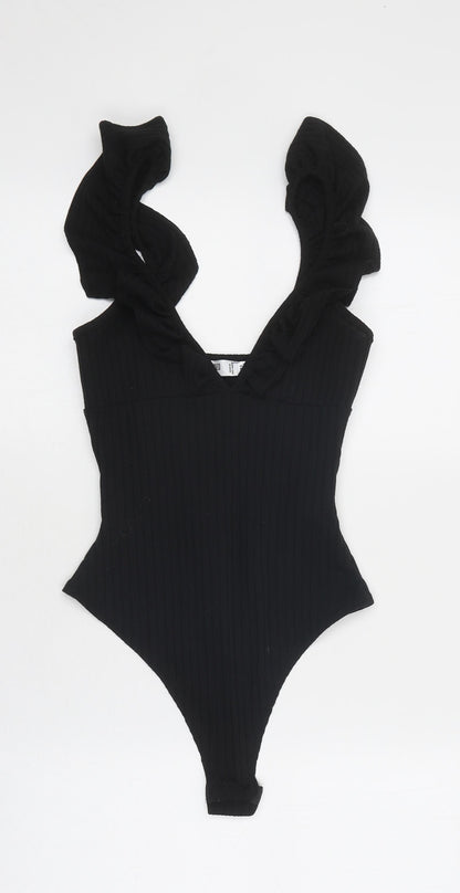 Missguided Womens Black 100% Cotton Bodysuit One-Piece Size 6 Snap