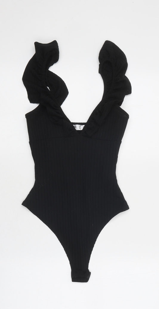 Missguided Womens Black 100% Cotton Bodysuit One-Piece Size 6 Snap