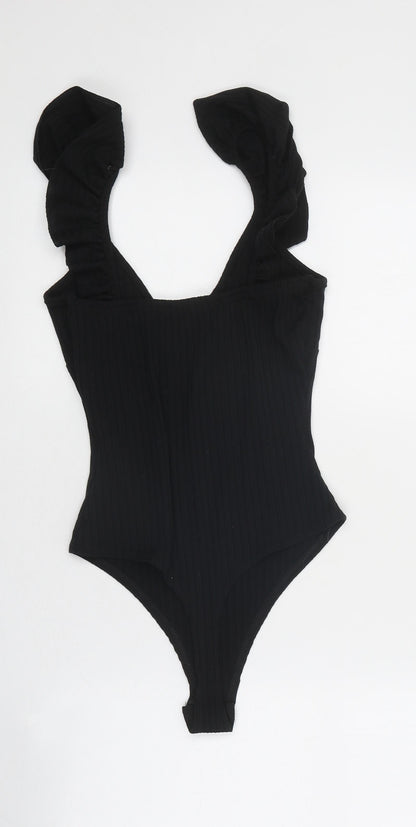 Missguided Womens Black 100% Cotton Bodysuit One-Piece Size 6 Snap