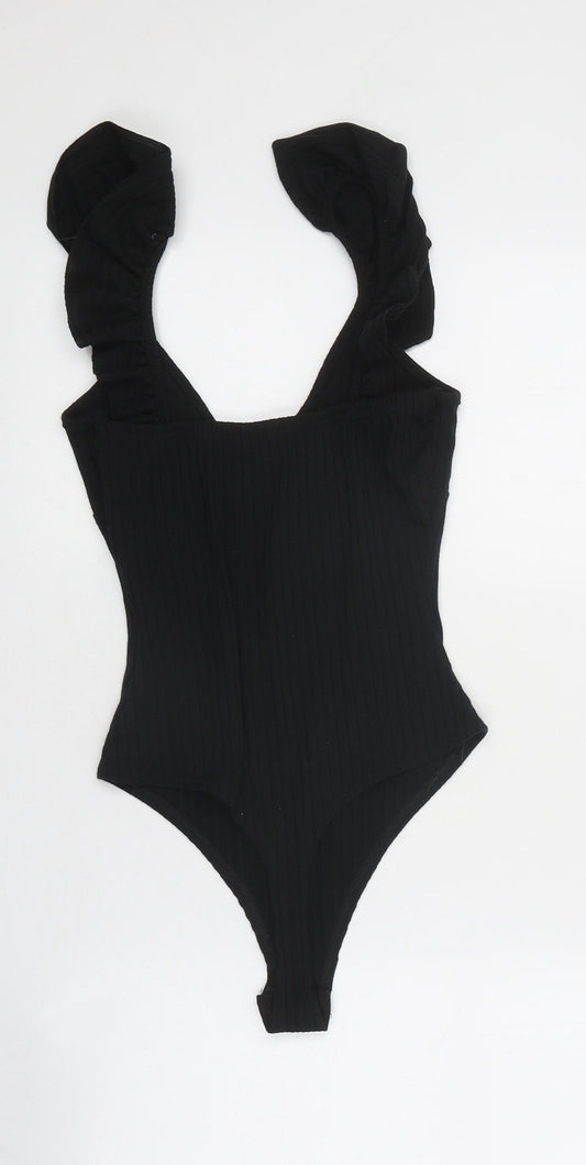 Missguided Womens Black 100% Cotton Bodysuit One-Piece Size 6 Snap