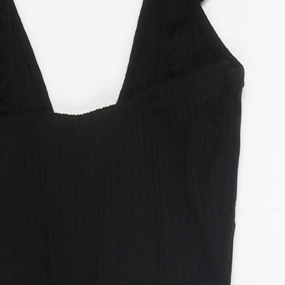 Missguided Womens Black 100% Cotton Bodysuit One-Piece Size 6 Snap