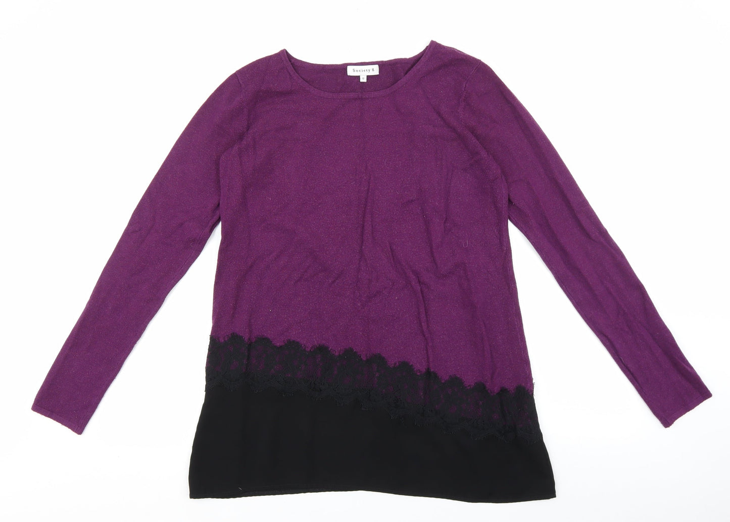 Society 8 Womens Purple Round Neck Viscose Pullover Jumper Size 12