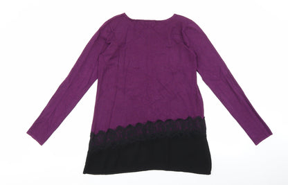 Society 8 Womens Purple Round Neck Viscose Pullover Jumper Size 12
