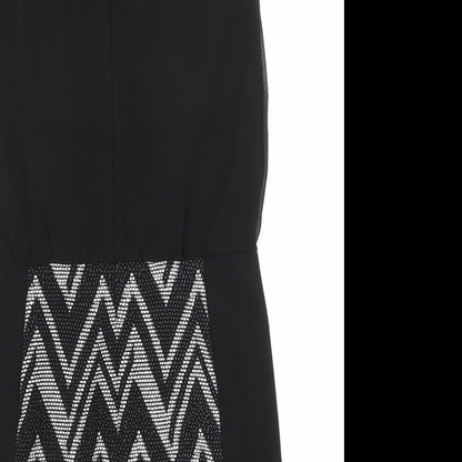 Warehouse Womens Black Geometric Polyester Shift Size 12 V-Neck Zip