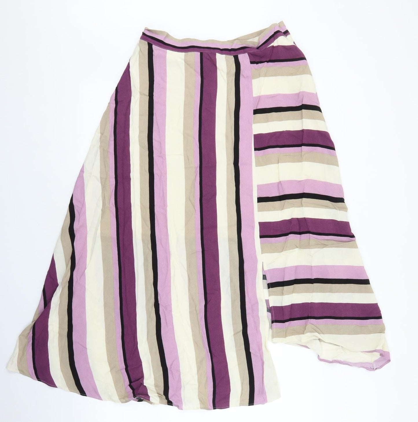 Marks and Spencer Womens Multicoloured Striped Polyester A-Line Skirt Size 14 Zip