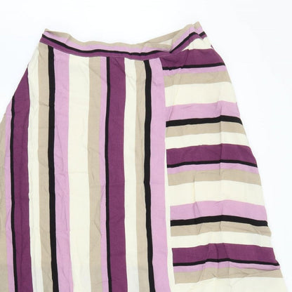 Marks and Spencer Womens Multicoloured Striped Polyester A-Line Skirt Size 14 Zip