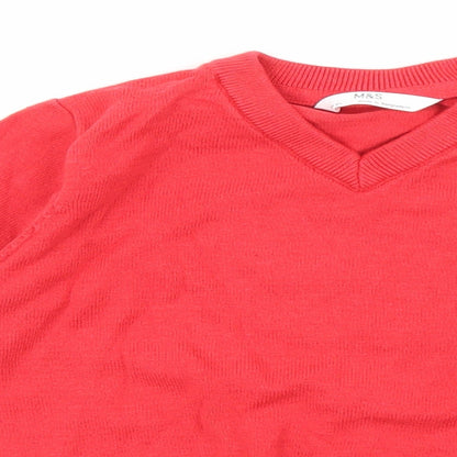 Marks and Spencer Girls Red V-Neck 100% Cotton Pullover Jumper Size 5-6 Years Pullover