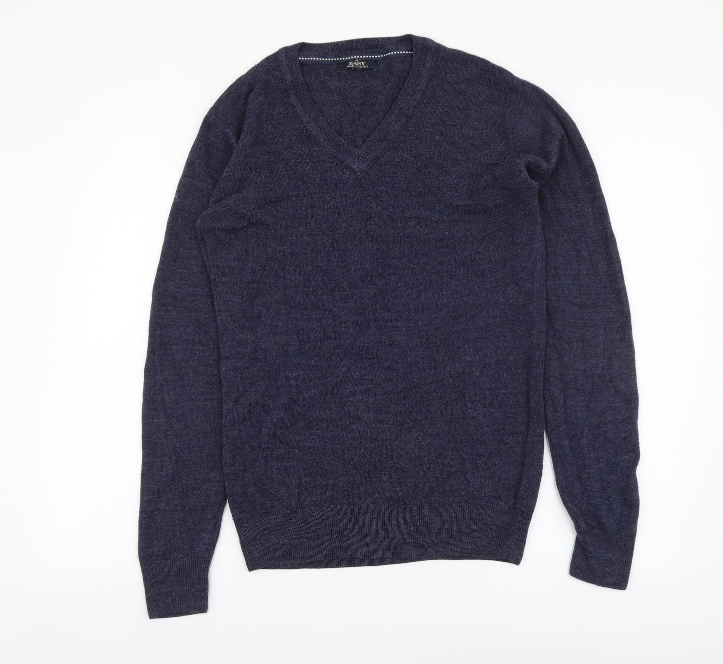 Easy Mens Blue V-Neck Acrylic Pullover Jumper Size S