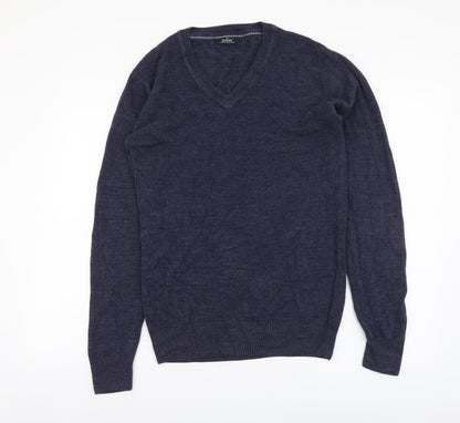 Easy Mens Blue V-Neck Acrylic Pullover Jumper Size S