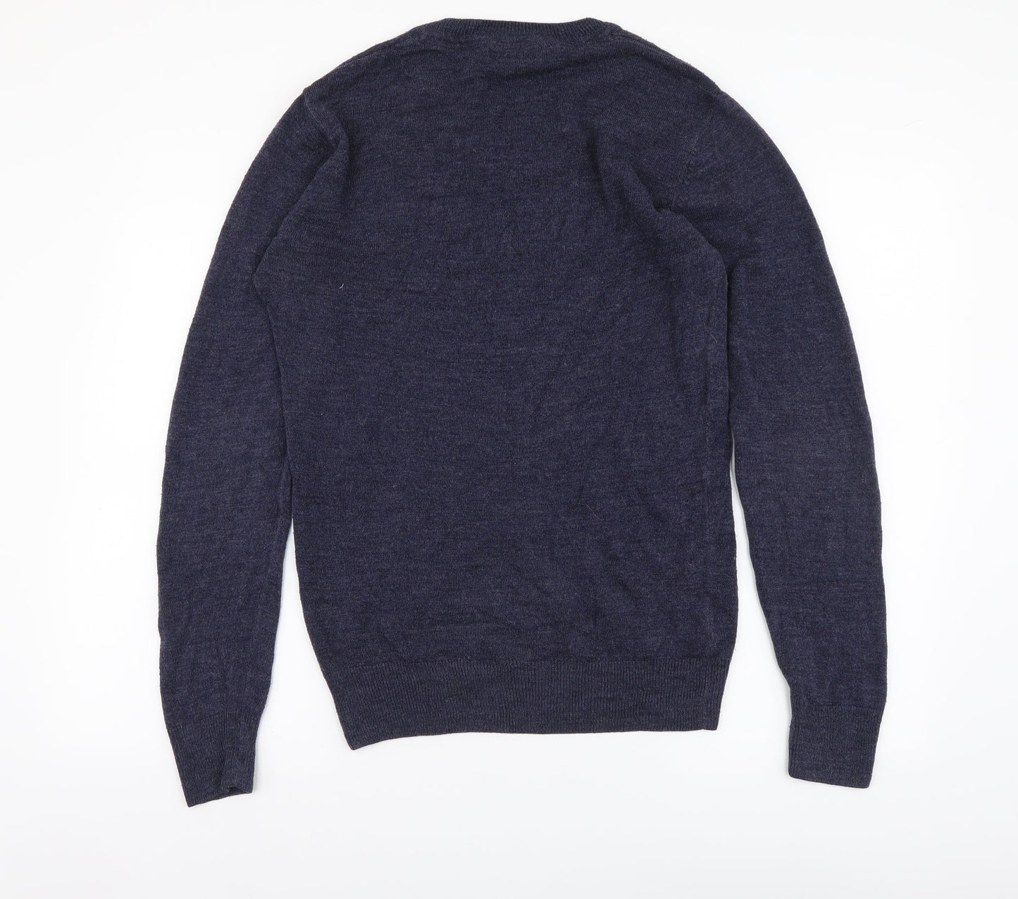 Easy Mens Blue V-Neck Acrylic Pullover Jumper Size S