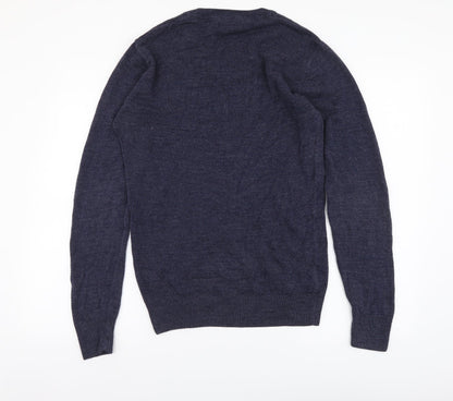 Easy Mens Blue V-Neck Acrylic Pullover Jumper Size S