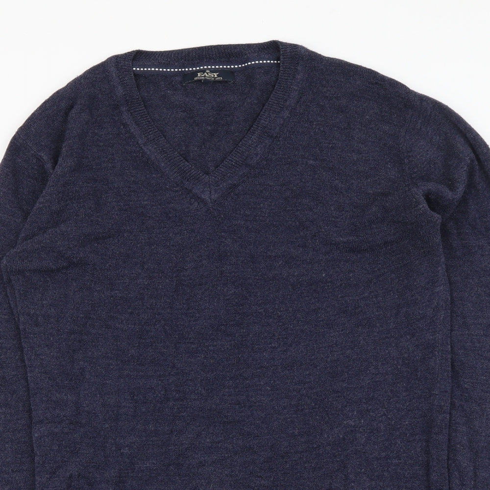 Easy Mens Blue V-Neck Acrylic Pullover Jumper Size S