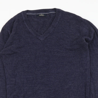 Easy Mens Blue V-Neck Acrylic Pullover Jumper Size S