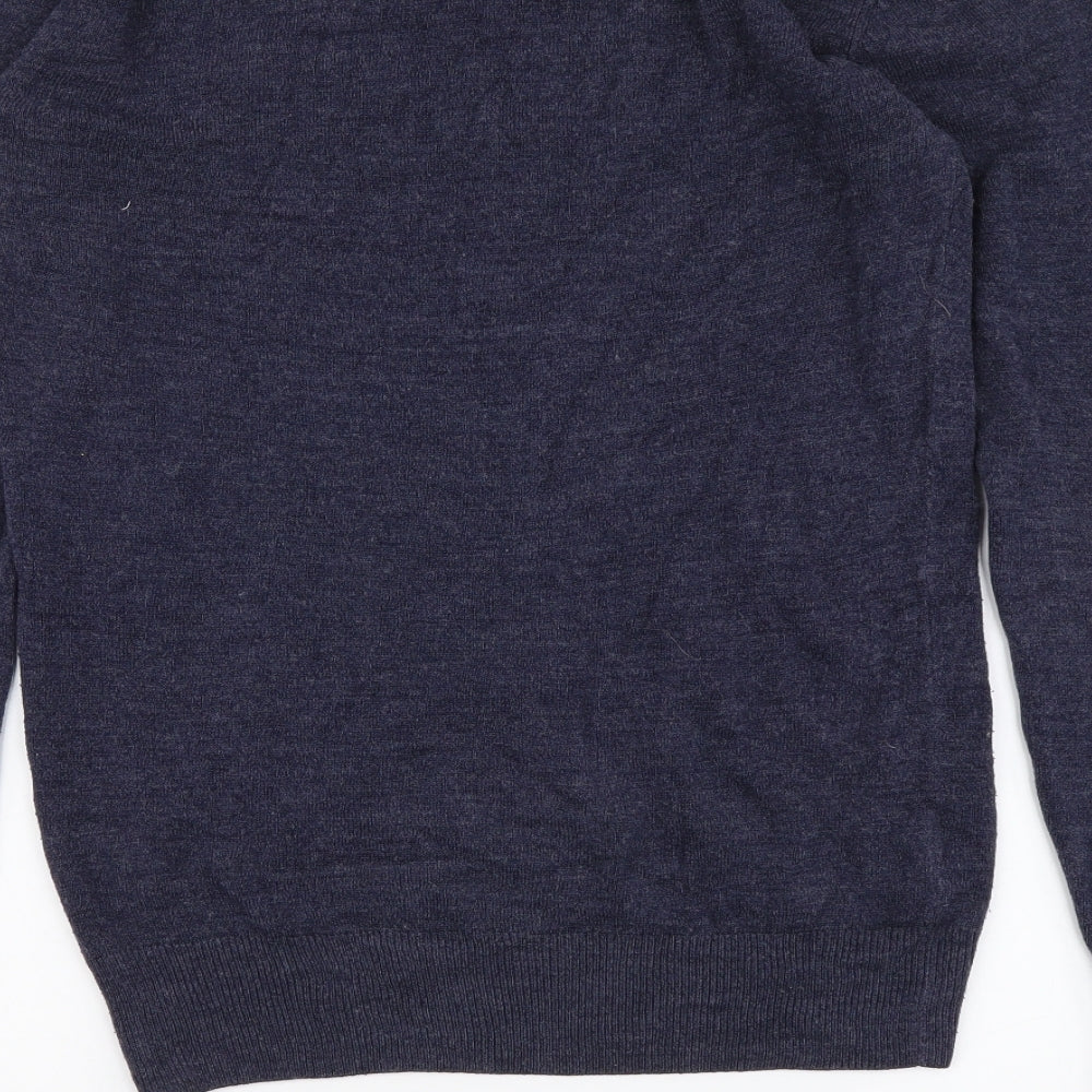 Easy Mens Blue V-Neck Acrylic Pullover Jumper Size S