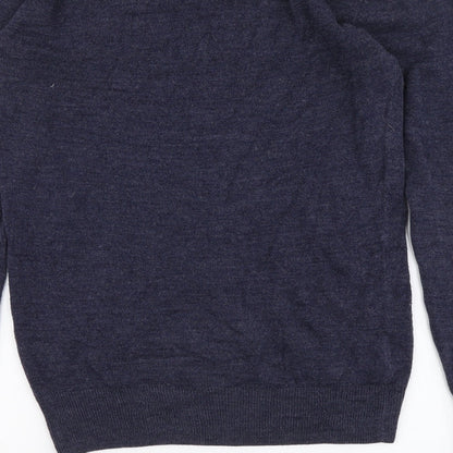 Easy Mens Blue V-Neck Acrylic Pullover Jumper Size S