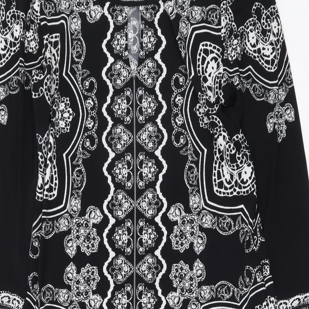 Linea Womens Black Geometric Polyester A-Line Size 10 Round Neck Pullover