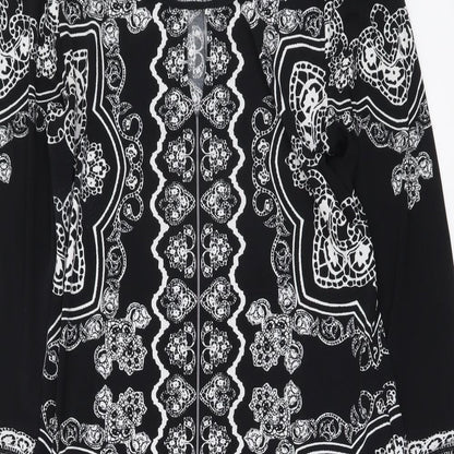 Linea Womens Black Geometric Polyester A-Line Size 10 Round Neck Pullover