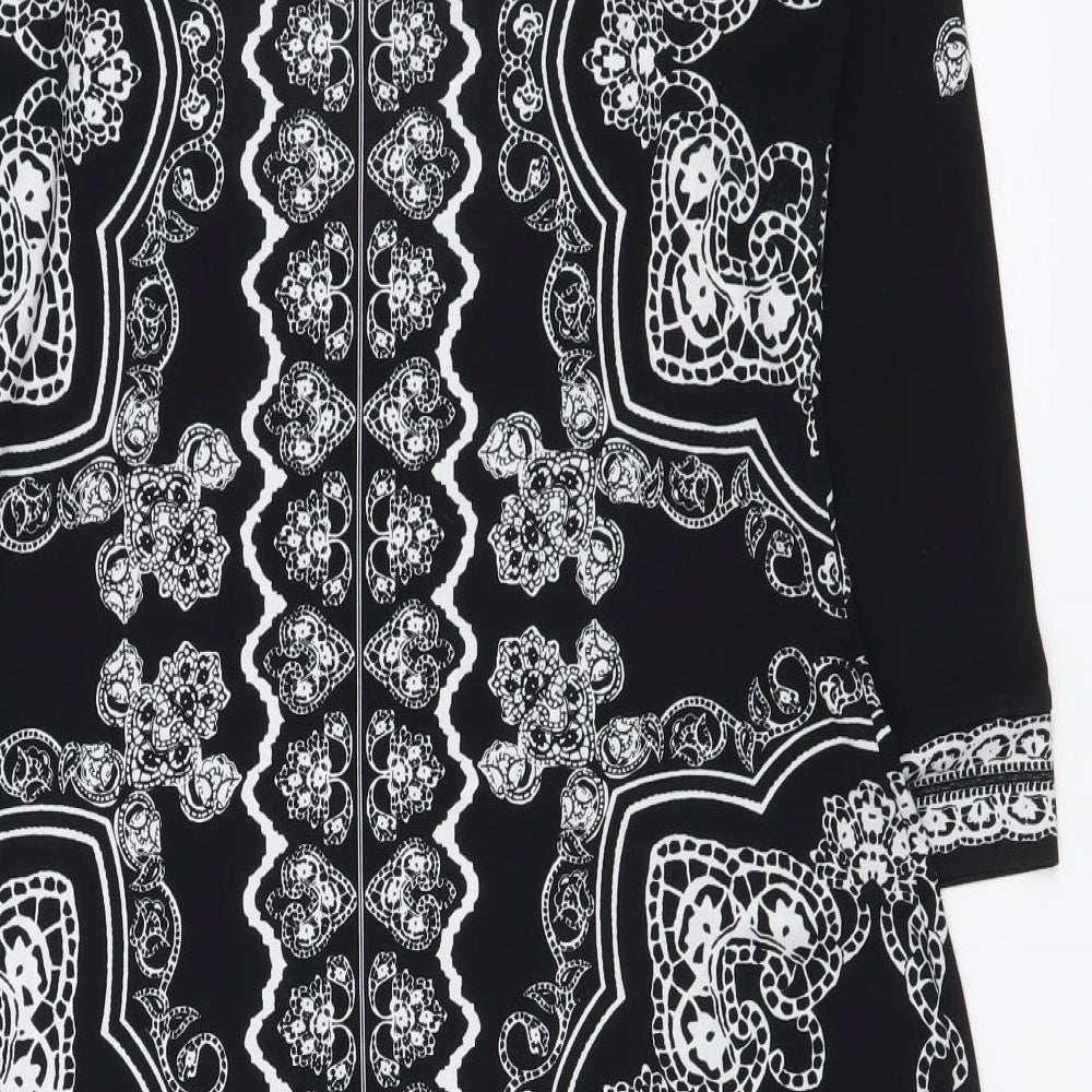 Linea Womens Black Geometric Polyester A-Line Size 10 Round Neck Pullover