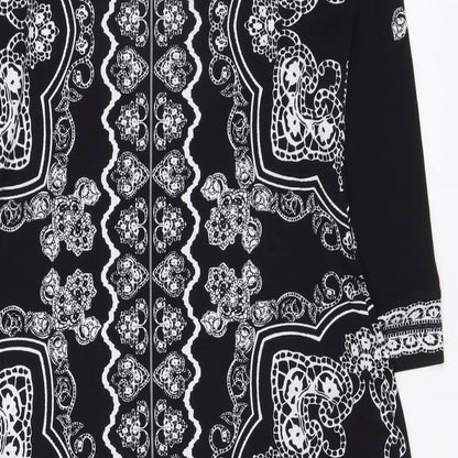 Linea Womens Black Geometric Polyester A-Line Size 10 Round Neck Pullover