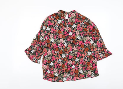 F&F Womens Multicoloured Floral Viscose Basic Blouse Size 8 Round Neck