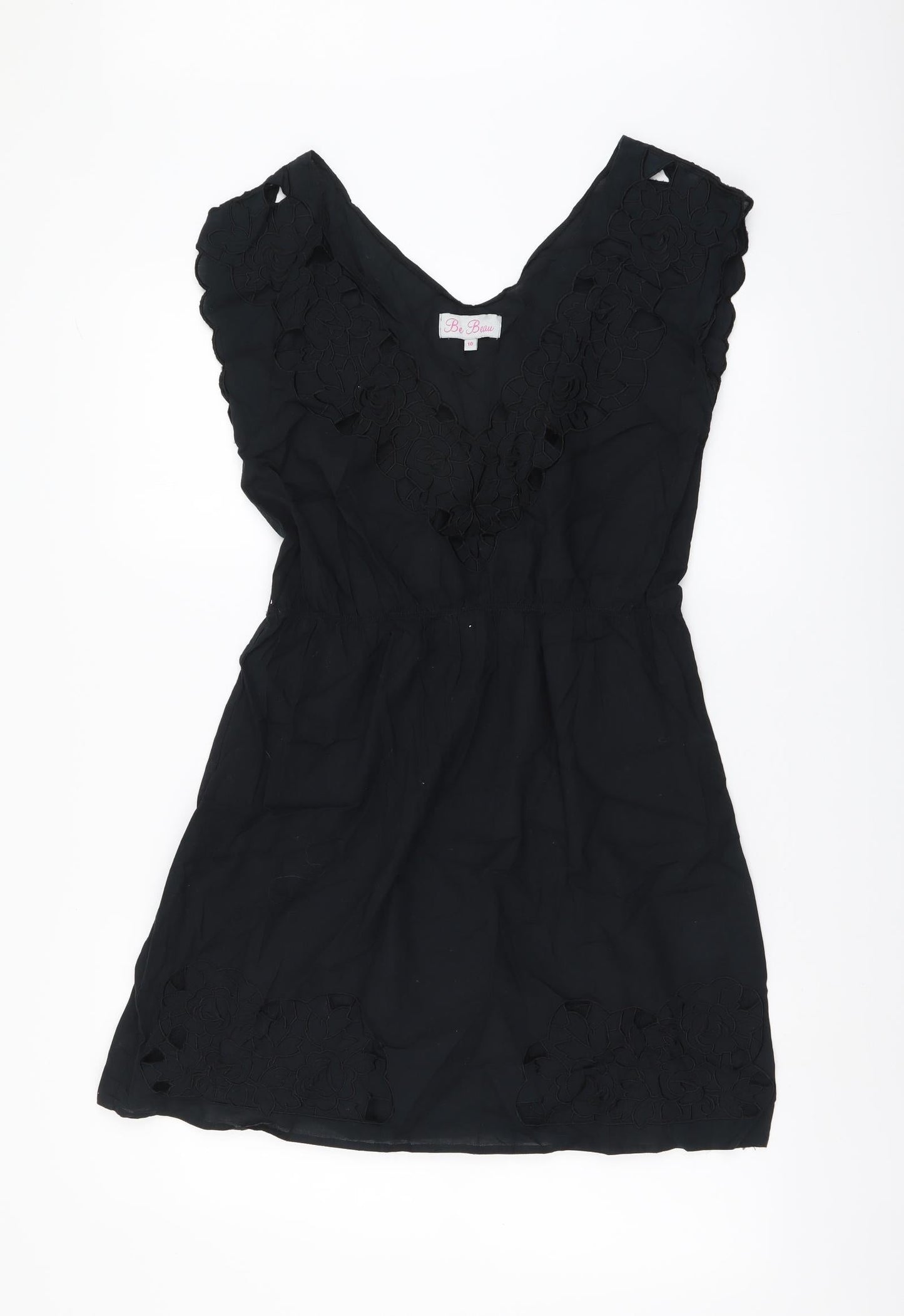 Be Beau Womens Black Cotton Mini Size 10 Sweetheart Pullover