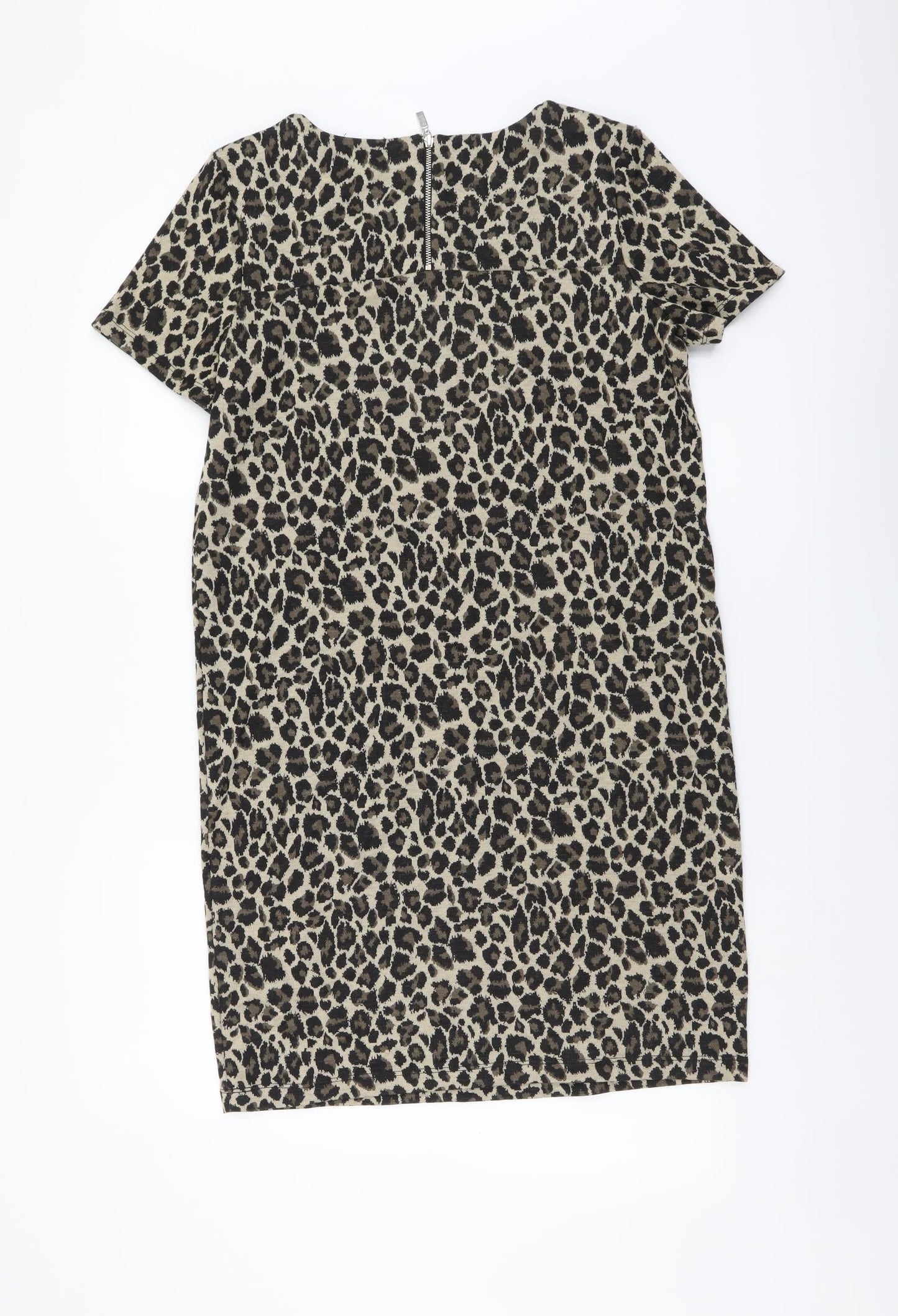 NEXT Womens Brown Animal Print Polyester Pinafore/Dungaree Dress Size 10 Round Neck Pullover - Leopard Print