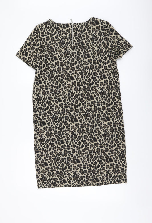 NEXT Womens Brown Animal Print Polyester Pinafore/Dungaree Dress Size 10 Round Neck Pullover - Leopard Print