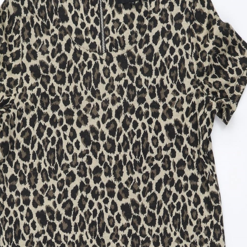 NEXT Womens Brown Animal Print Polyester Pinafore/Dungaree Dress Size 10 Round Neck Pullover - Leopard Print