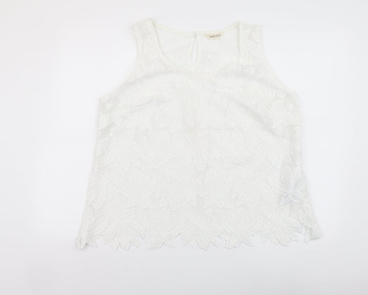 Indigo Womens White Floral Polyester Basic Tank Size 18 Round Neck