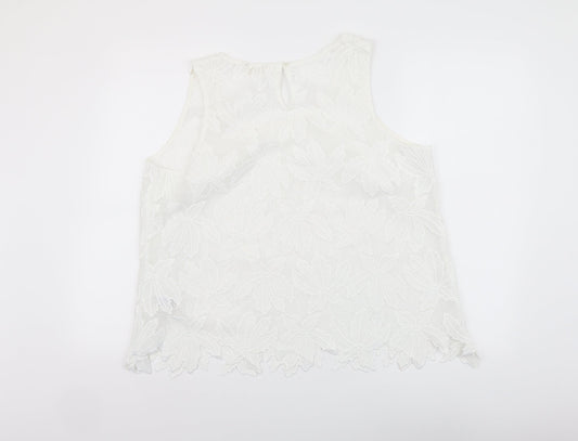 Indigo Womens White Floral Polyester Basic Tank Size 18 Round Neck