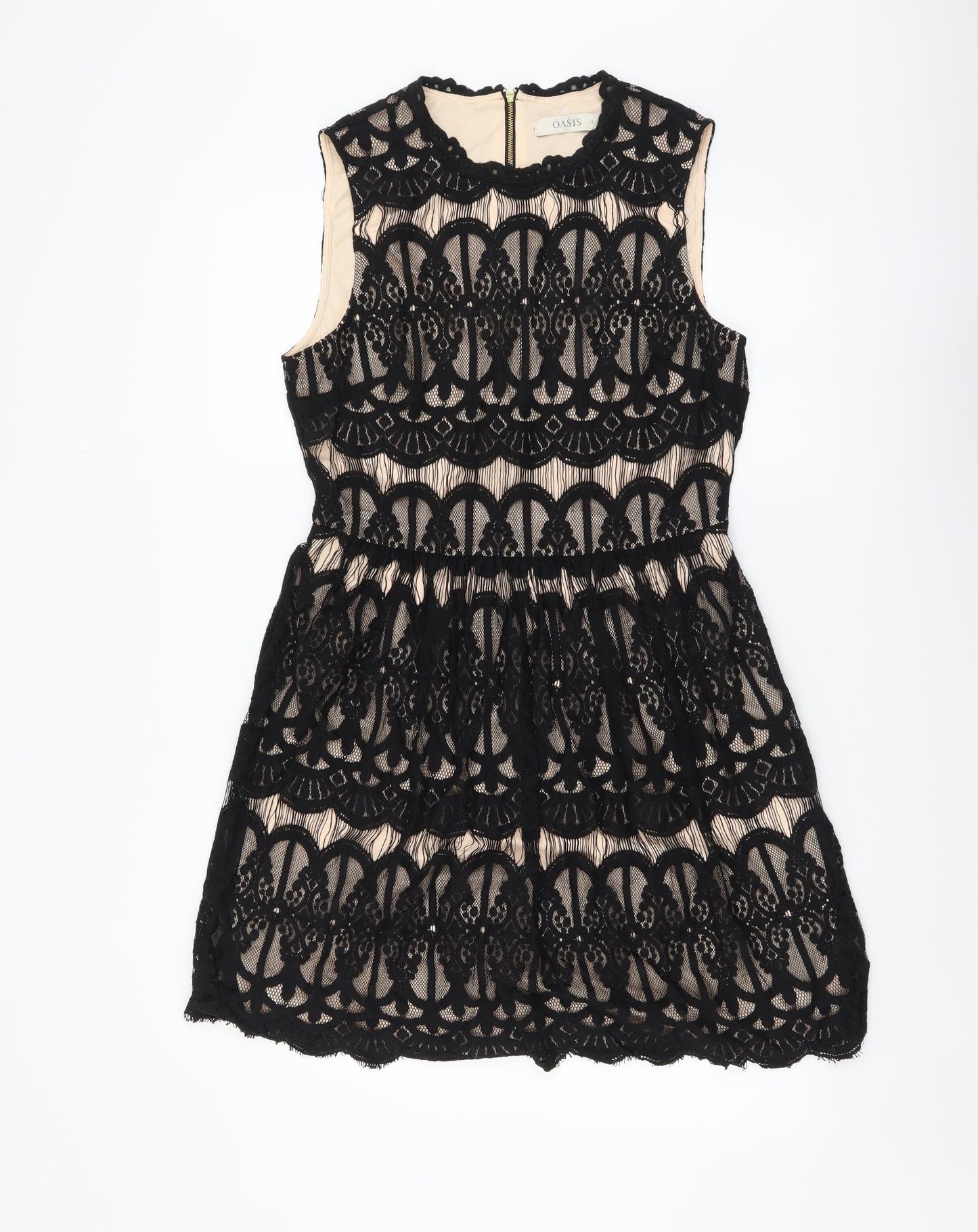 Oasis Womens Black Polyester Fit & Flare Size 12 Round Neck Zip