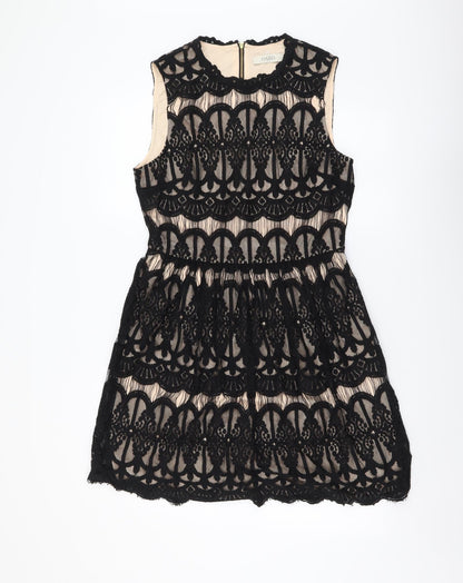 Oasis Womens Black Polyester Fit & Flare Size 12 Round Neck Zip