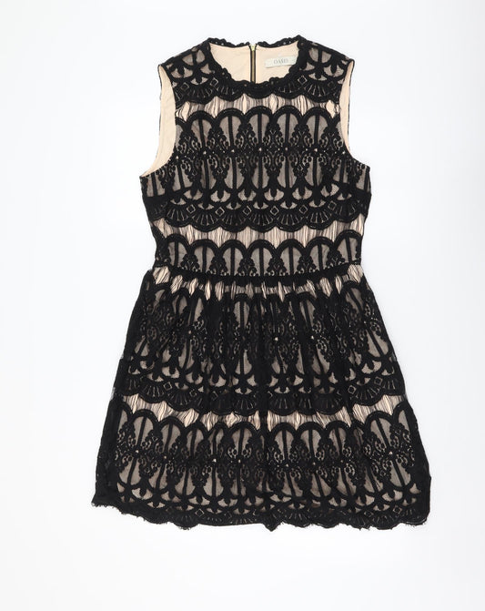 Oasis Womens Black Polyester Fit & Flare Size 12 Round Neck Zip